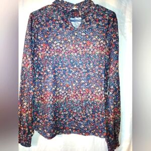 Gypsies and moon dust vintage keyhole top long sleeve flowers multi color blouse